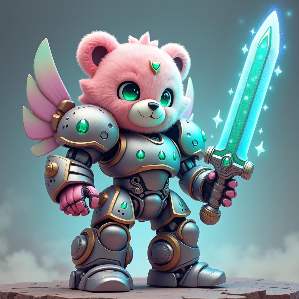 Chibi Transformer Robot Warrior with Glowing Greatsword