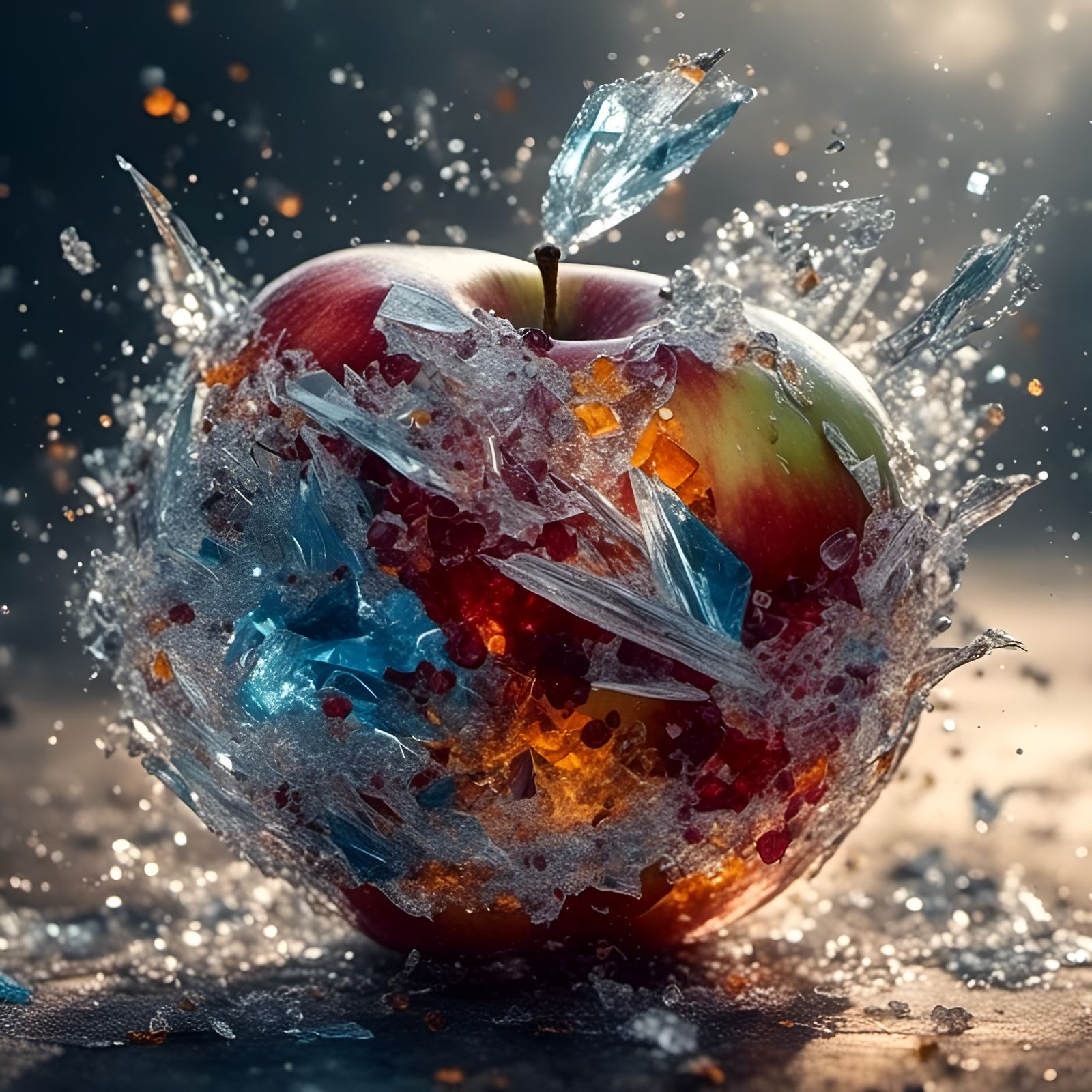 Crystal Shards Exploding from Apple