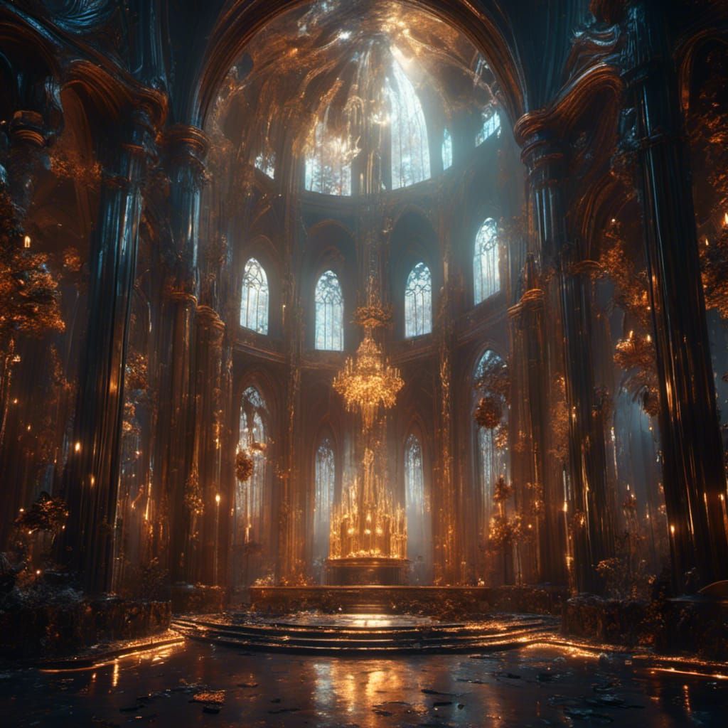 Gothic Church Altar with Space Capsule, Detailed Art