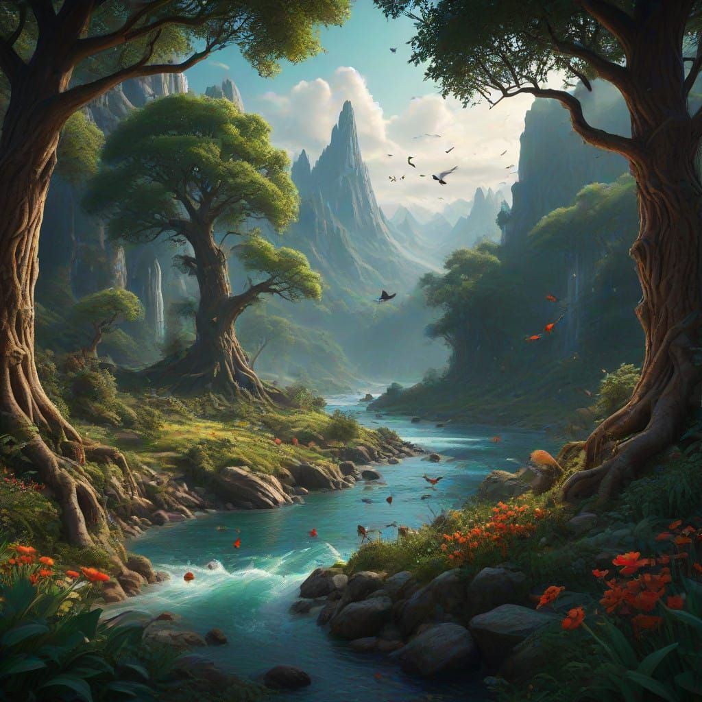 Epic Fantasy Romance Novel Cover: Whimsical Trees Emerge fro...