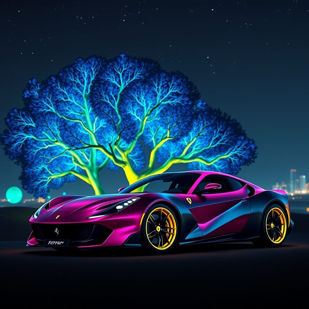 Sleek 2025 Ferrari Daytona SP3 Illuminated by Neon Tree and ...