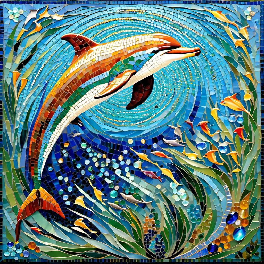 Underwater Dolphin Mosaic in Art Nouveau Style