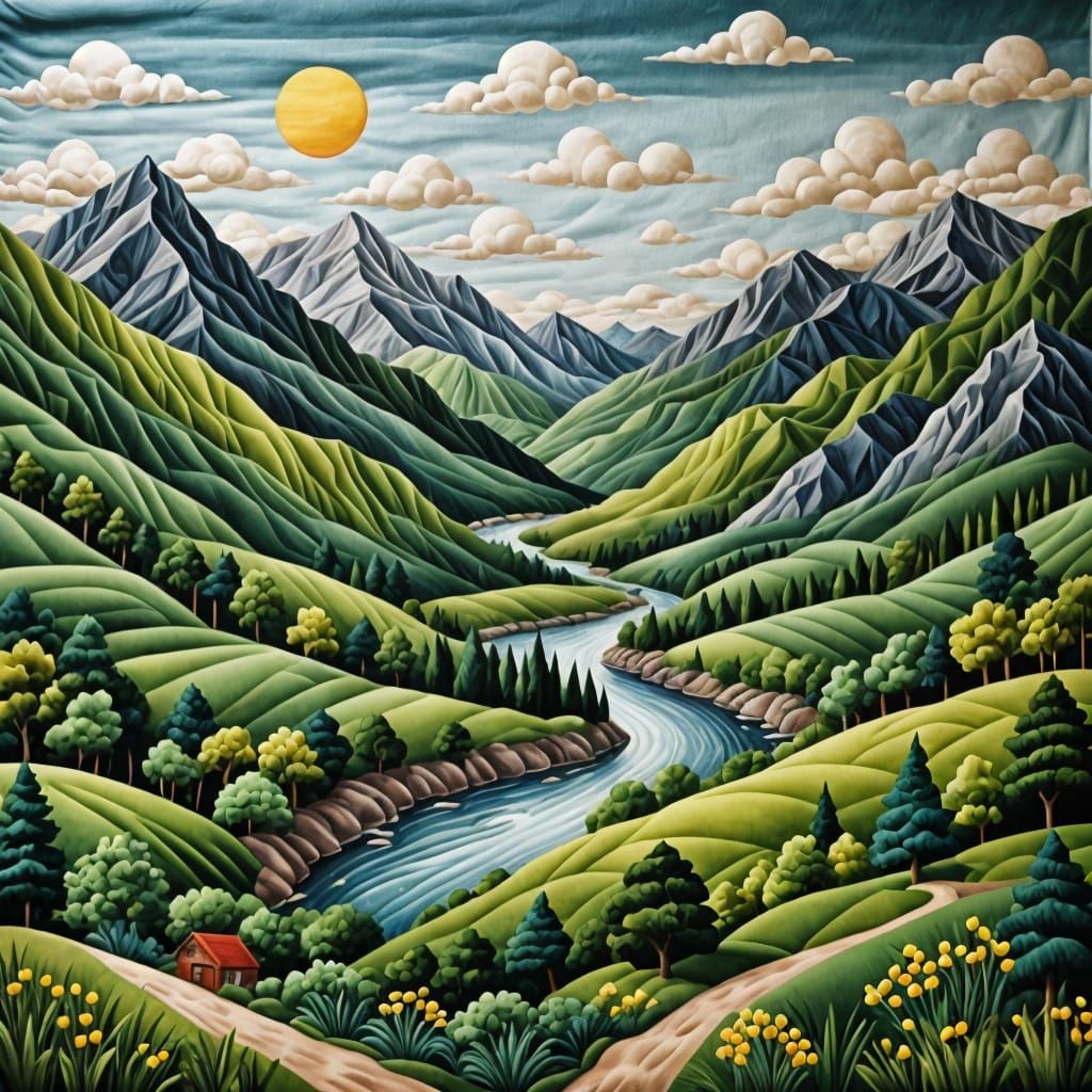 Vibrant Fabric Landscape Art