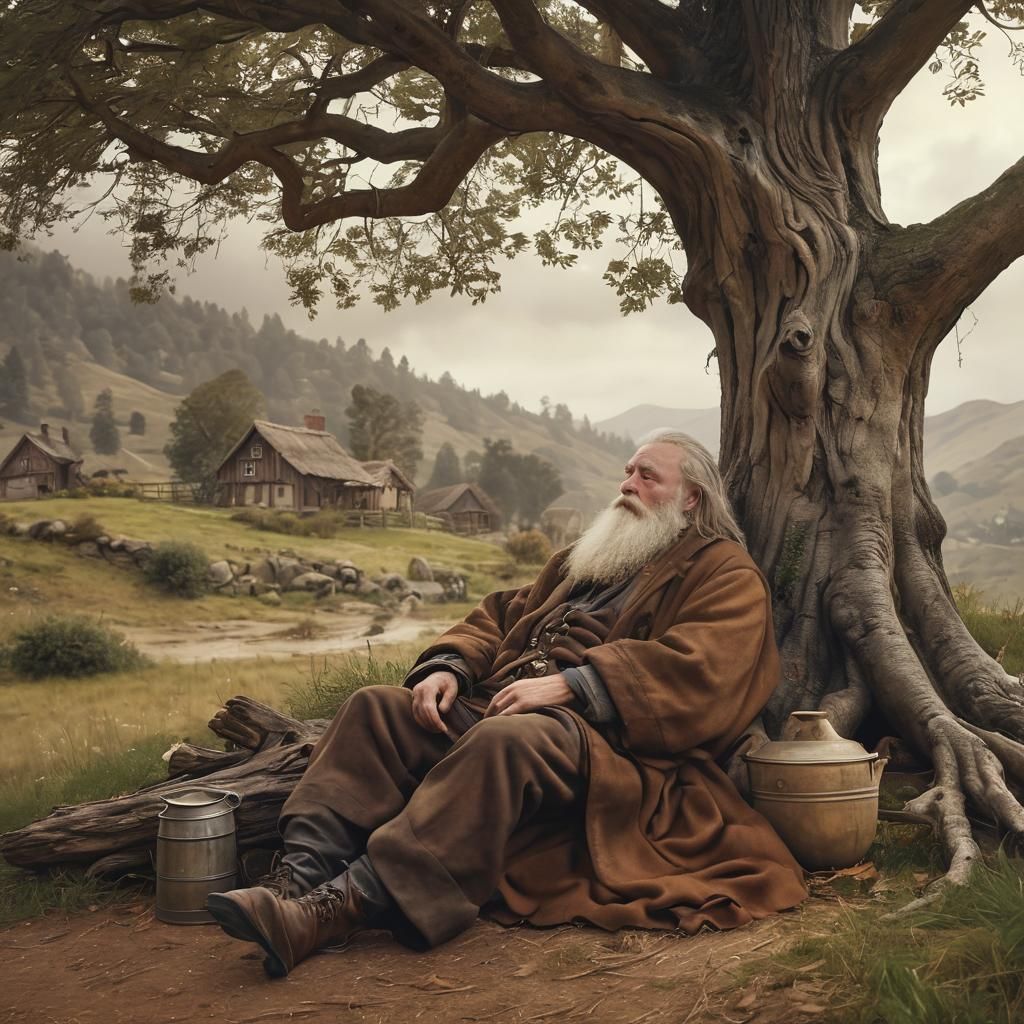Rip Van Winkle Asleep in Mountainous Landscape