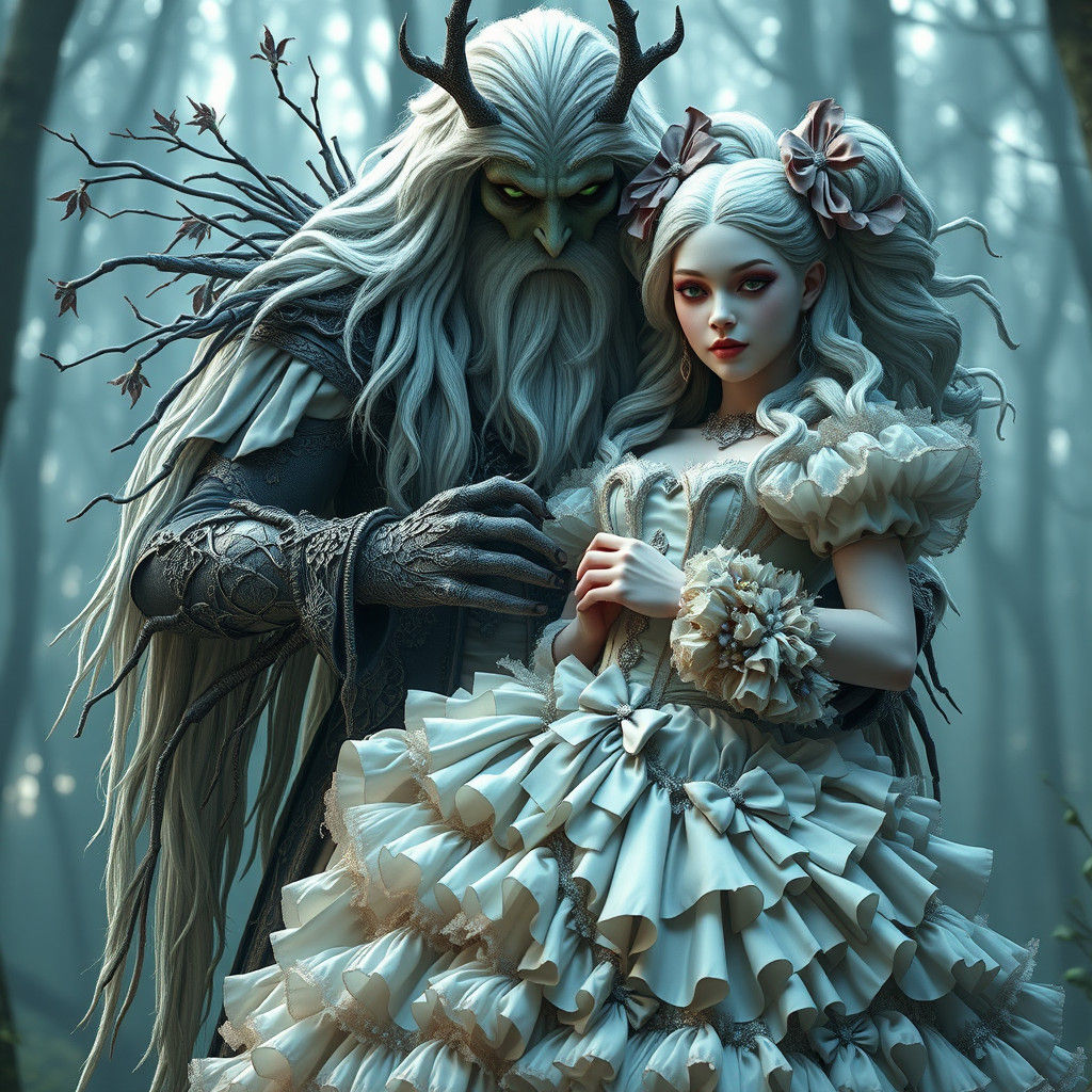 Forest God and Sissy Bride: A 3D Rendered Scene