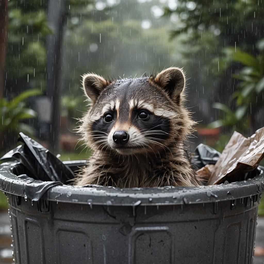 Raccoon Cub in Trash Can: Fantasycore Artwork