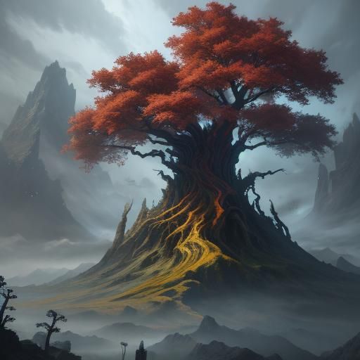 Detailed Matte Painting of a Mythical Tree