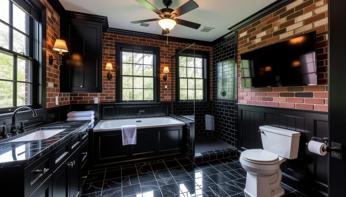 Victorian Bathroom in Black and Brick Photorealism