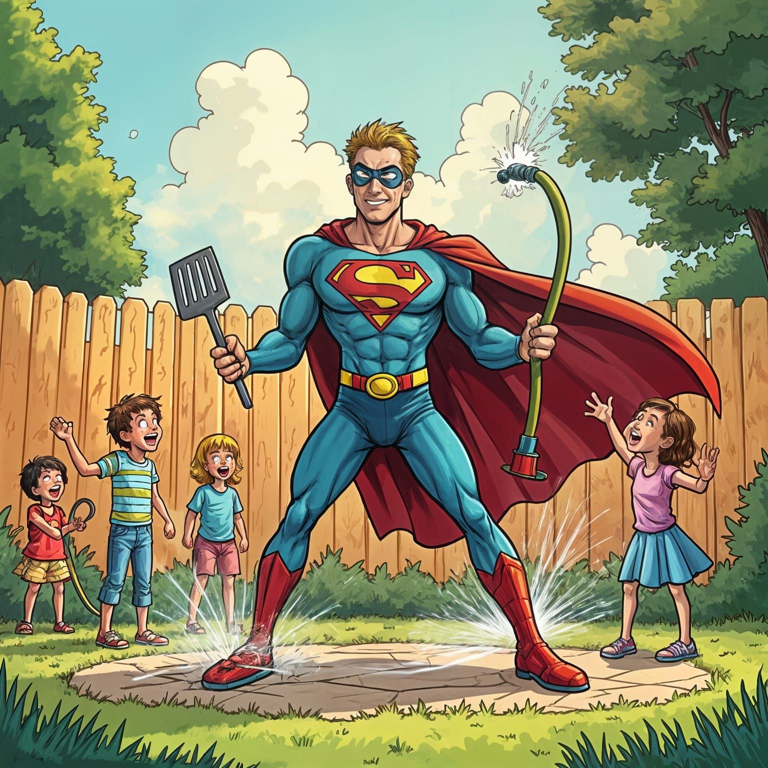 Superhero Dad Rescues Kids: Comic Book Style