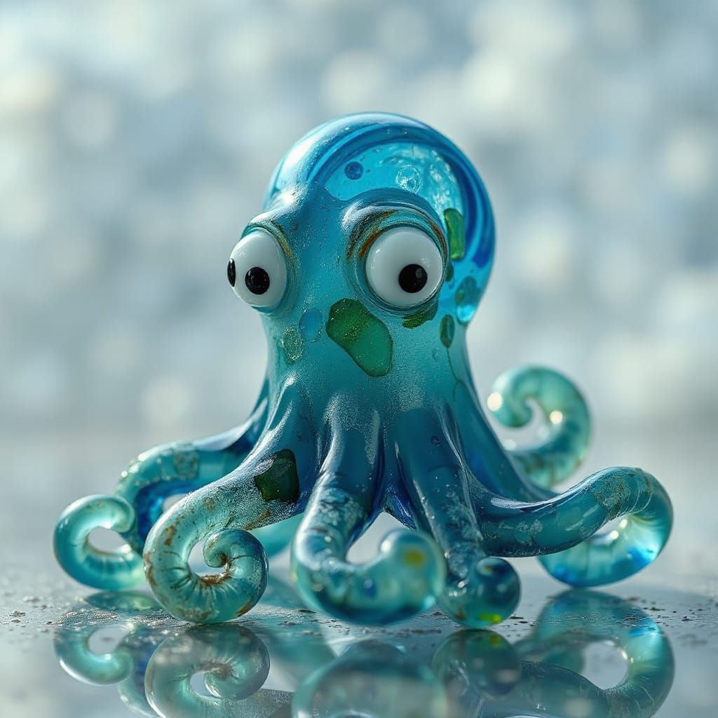 Charming Ugly Octopus Glass Sculpture in Sea Glass Style