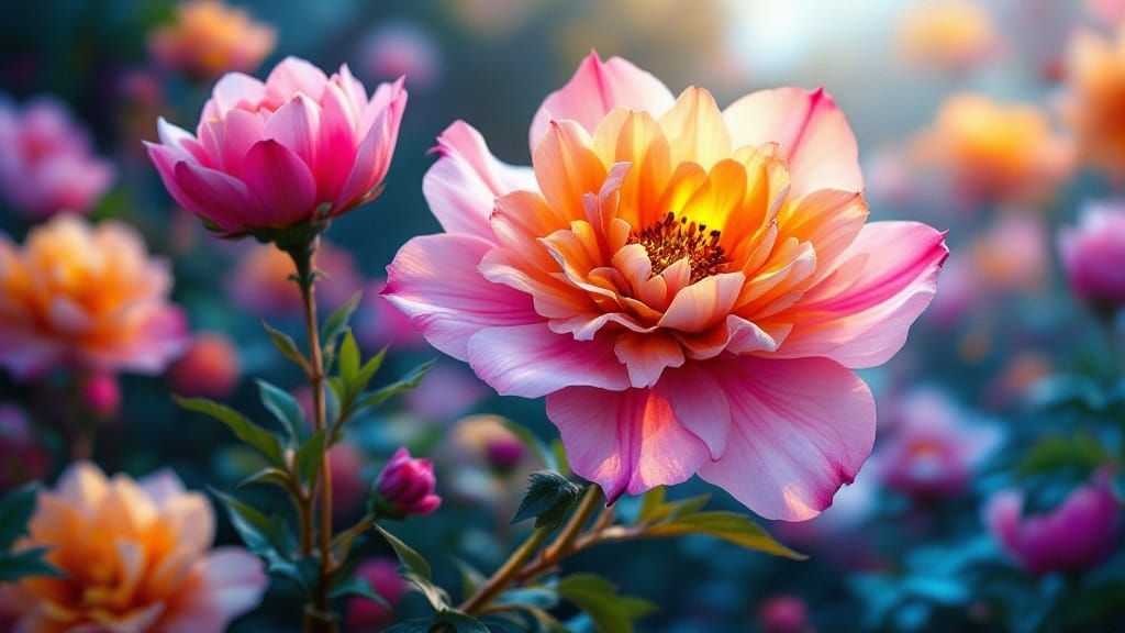 Vibrant Blooms Unfurl in Fantastical Garden