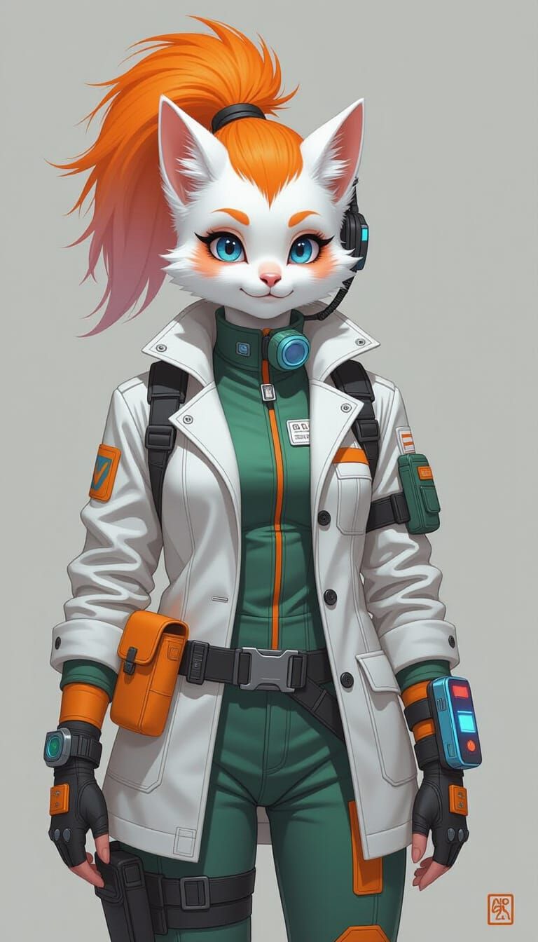 Futuristic Furry Scientist in Retro-Futuristic Style