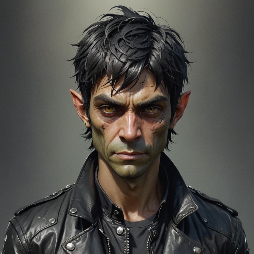 Handsome Goblin with Emo Hair in Hyperdetailed Portrait