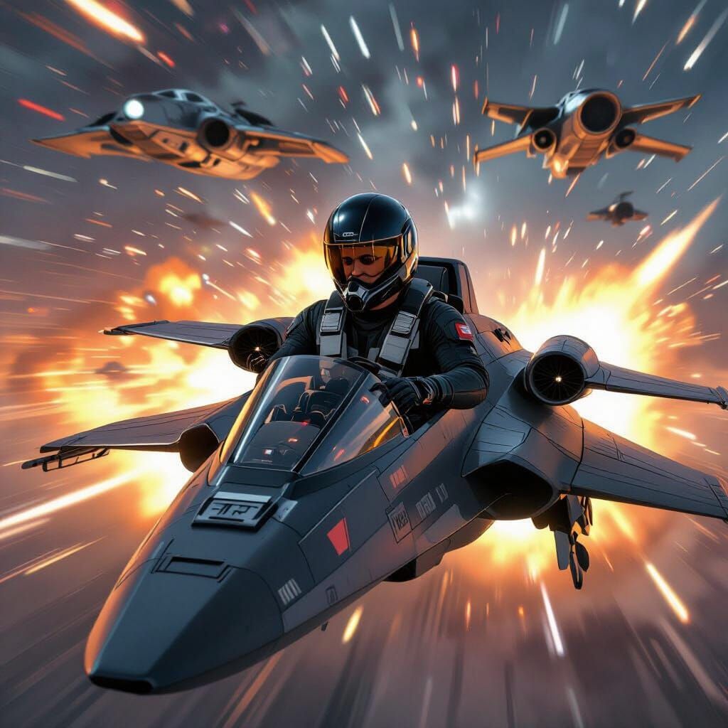Pilot in Explosive Space Battle, Biomechanical Style