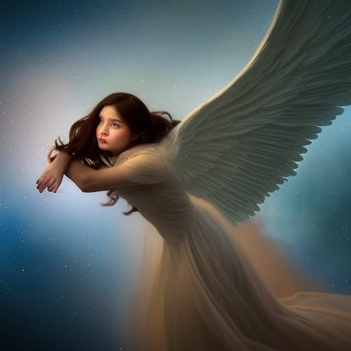 Angel Falling Through Space: Photorealistic Digital Art