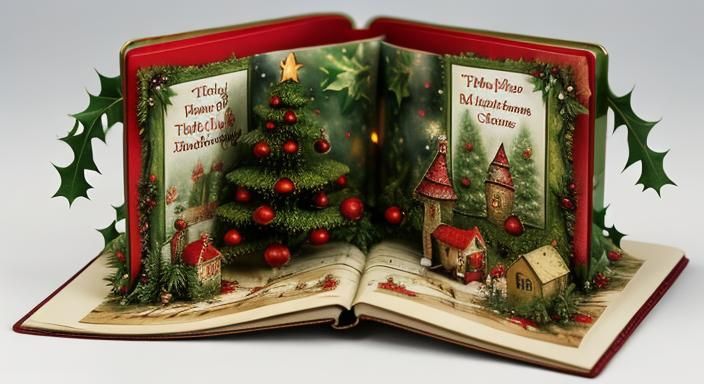 Christmas Pop-up Book with Holly and Berries in a Whimsical....