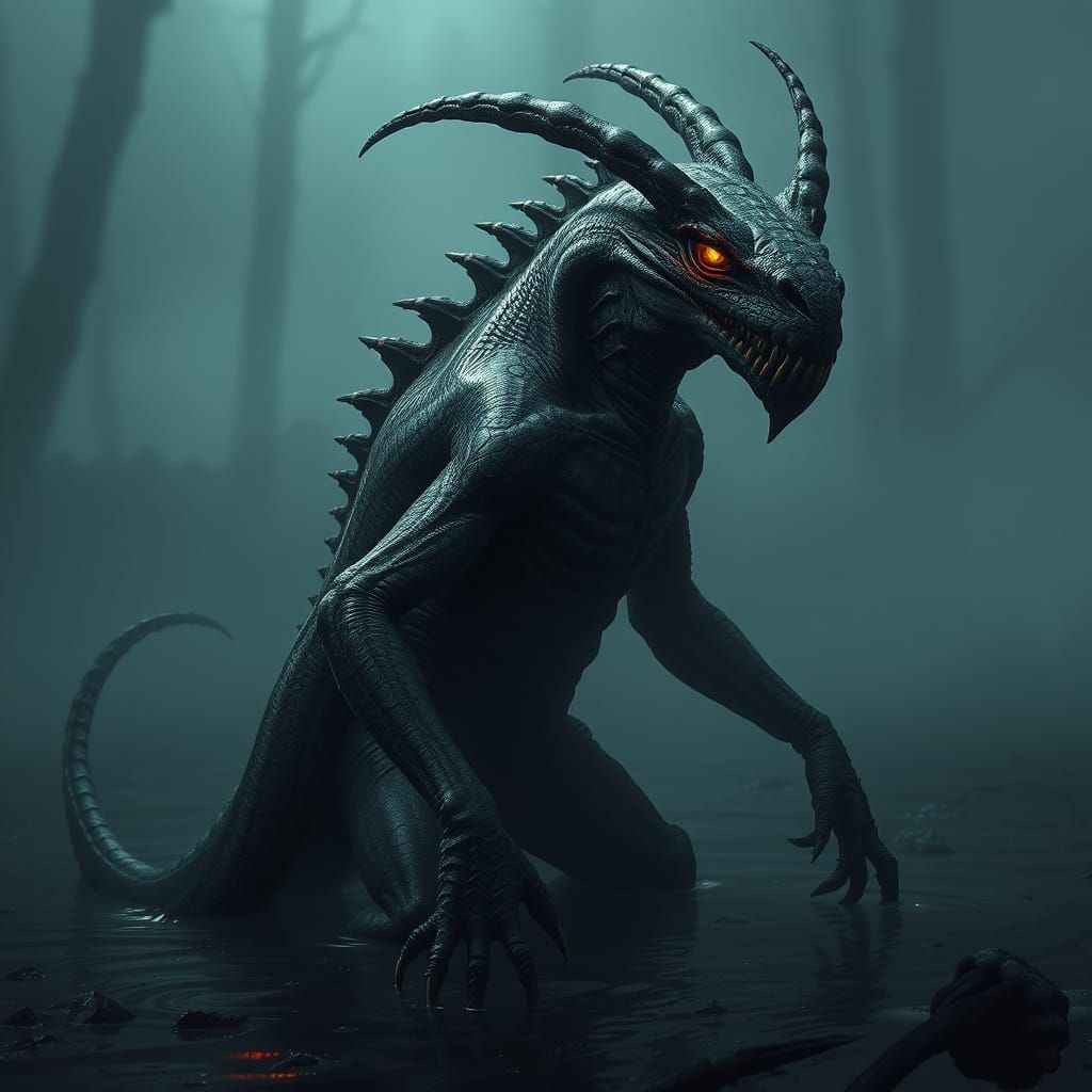 Hapsleet Argonian in Murky Black Marsh Waters