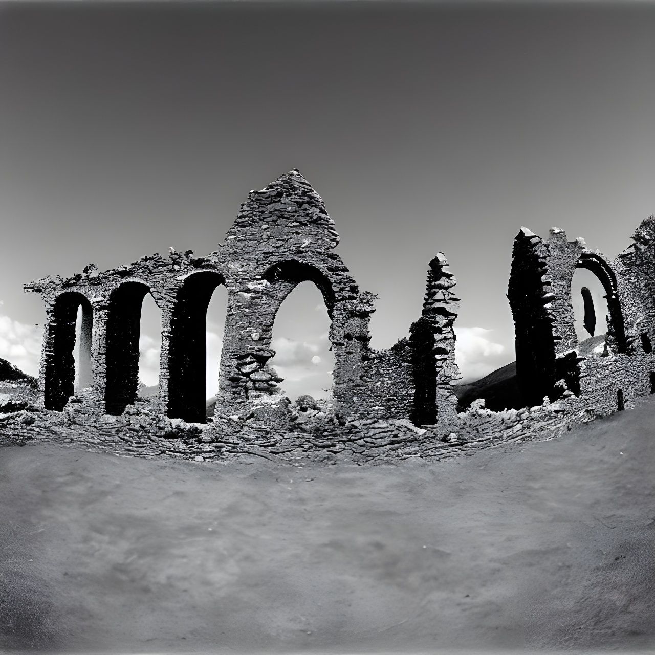 Monastic Stone Ruins in Ireland: Black and White Film