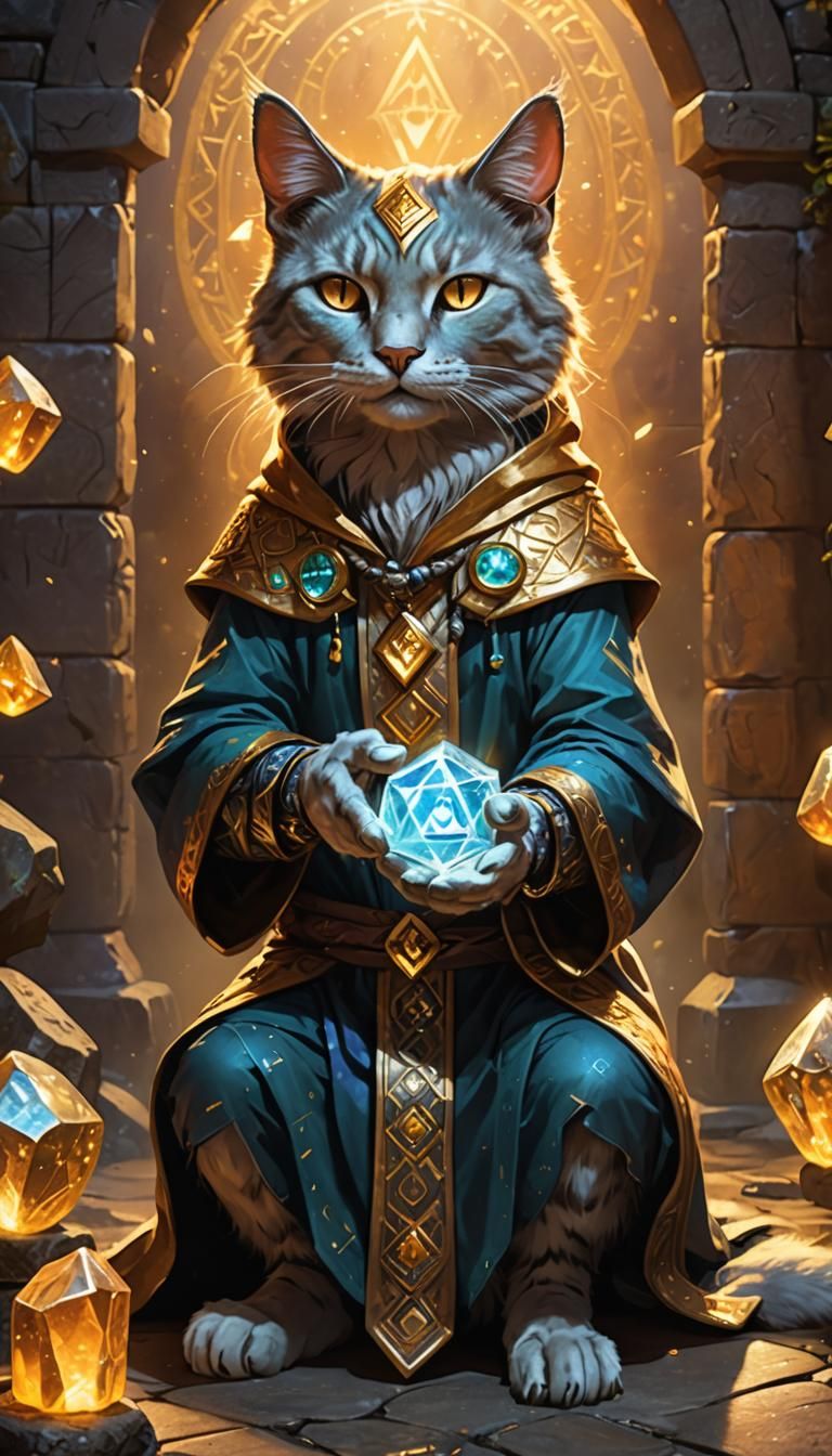 Catfolk Wizard with Runestones in Fantasy Realism