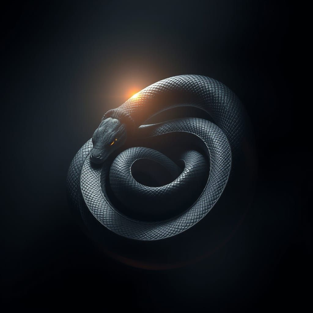 Glowing Serpent Coiled in Cosmic Shadows: 3D Render