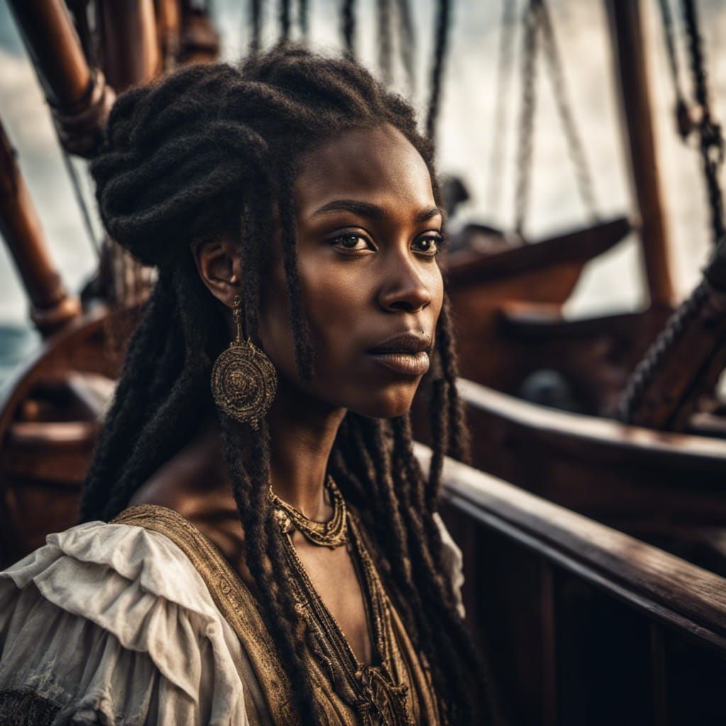 Beautiful Renaissance Woman Portrait on a Ship