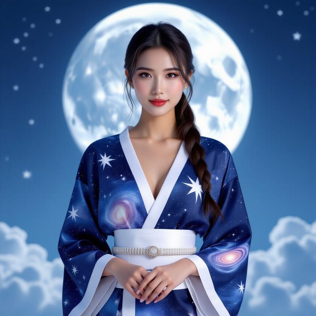 Thai Woman in Celestial Starry Outfit, Photorealistic