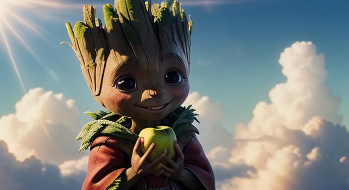 Disney Groot Eats Apple in Divine Sunshine