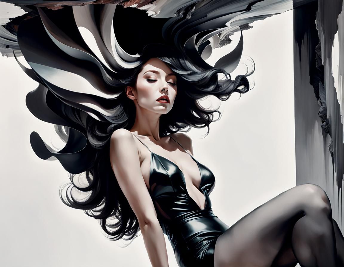 Surreal Portrait of Woman in Inverted Room