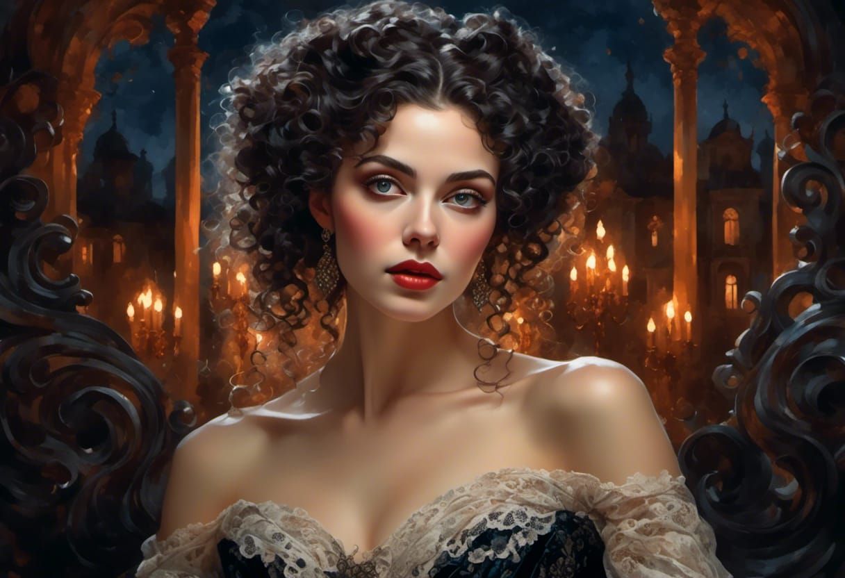 Rococo Lady in Velvet and Lace Portrait