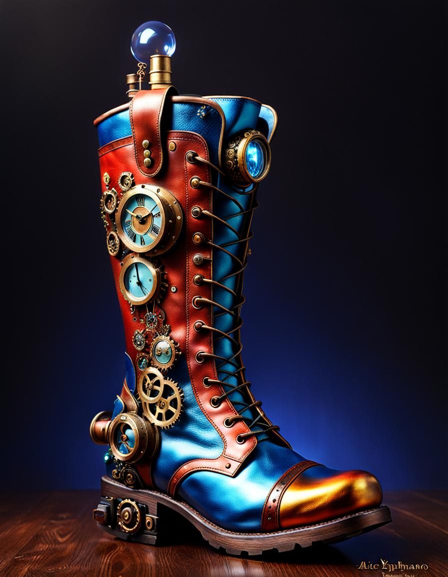 Steampunk Boot House in Village, Photorealistic Image