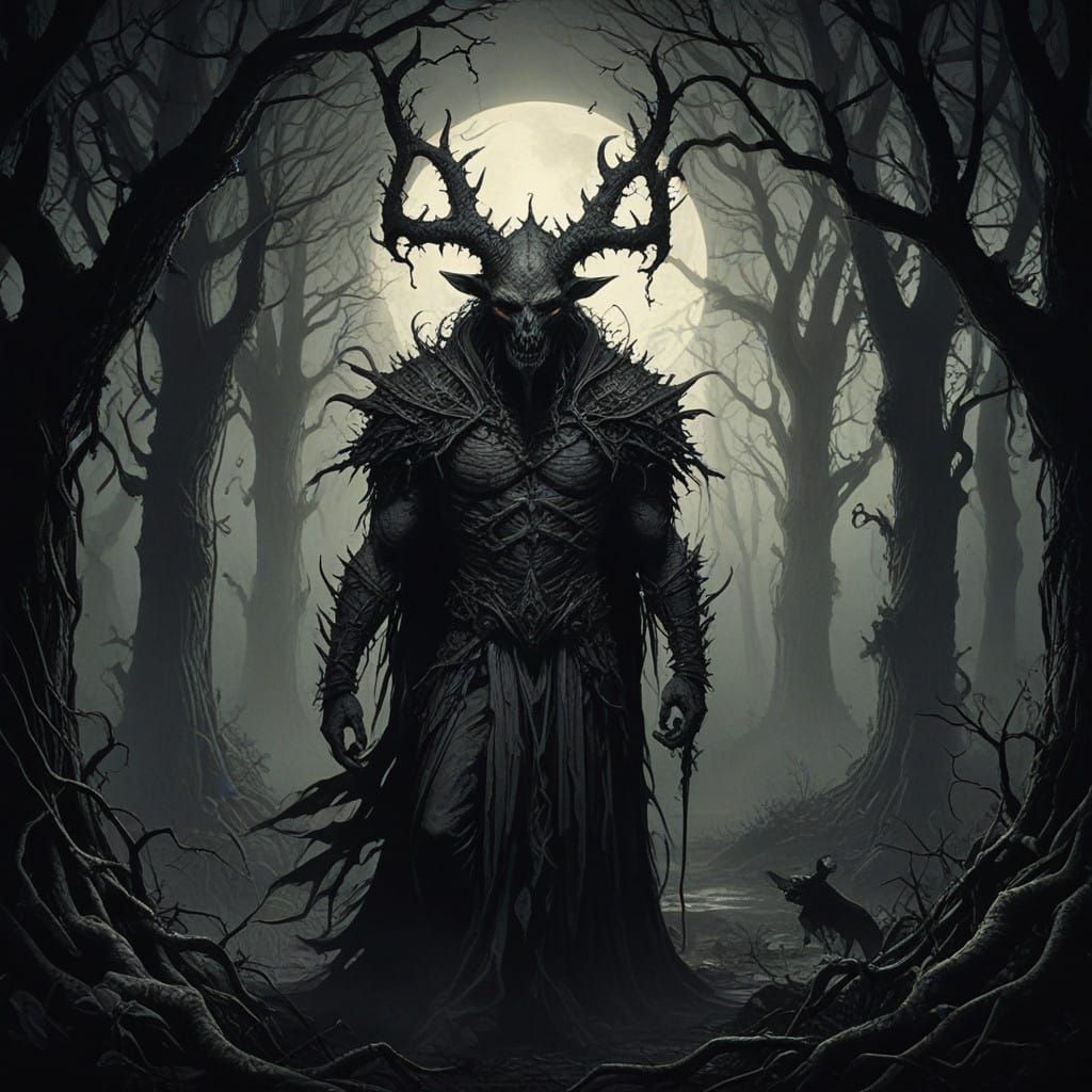 Gothic Rose Demon in Dark Forest