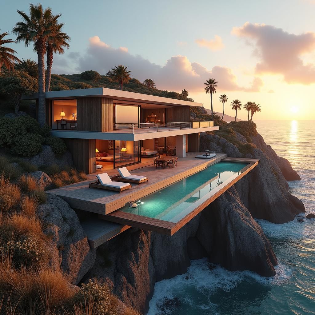 Modern Beachfront Property with Infinity Pool