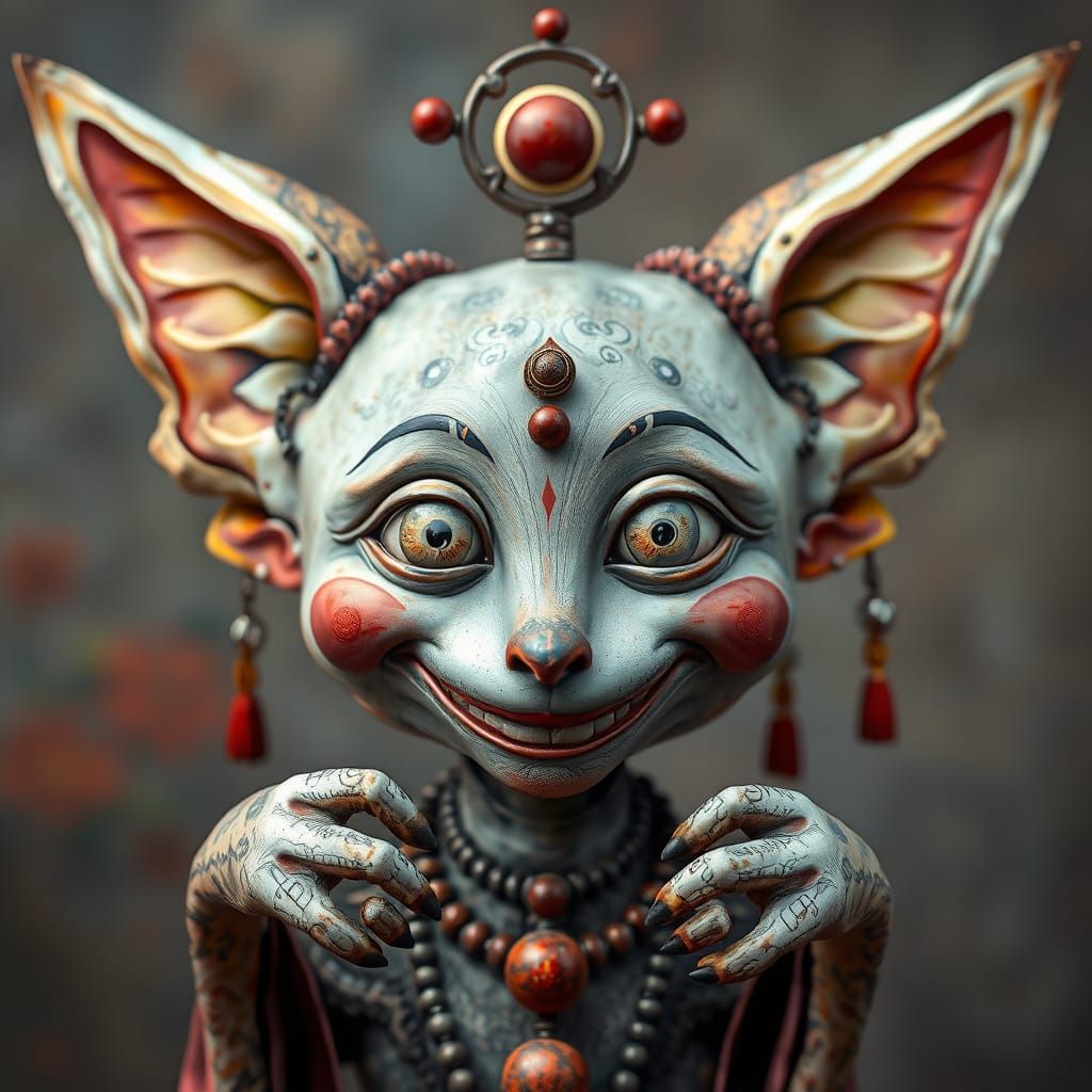 Whimsical Bohemian Goblin Shaman in Ancient Chinese Art Styl...