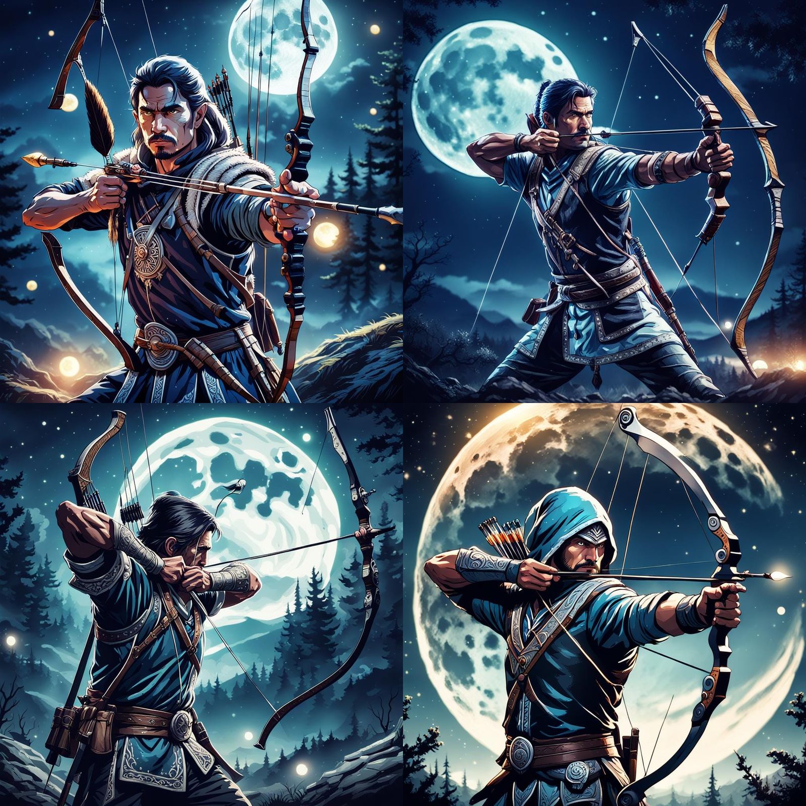 Fantasy Archer Aims at Full Moon: Cinematic Still