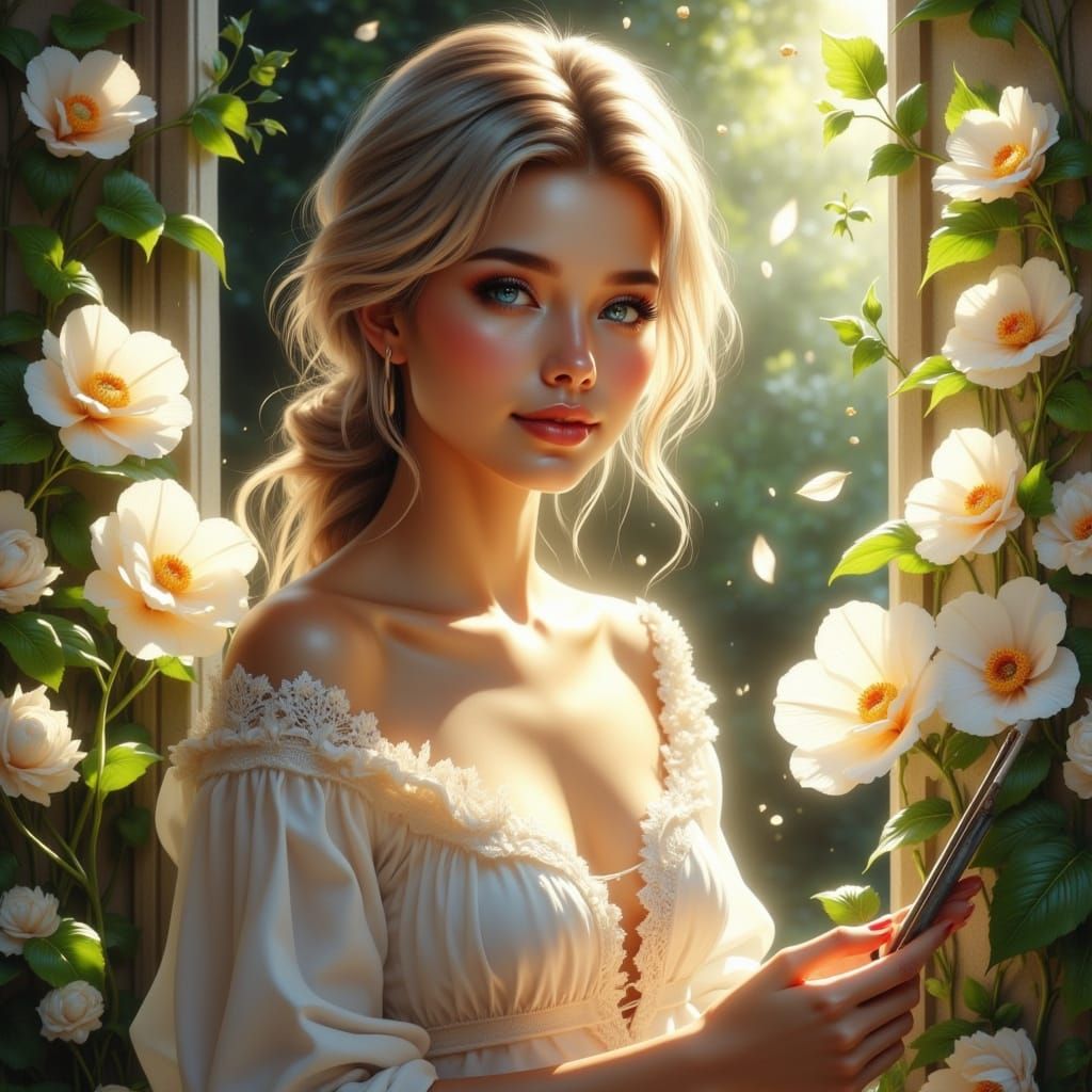 Hyper-Realistic Portrait of a Young Woman in a Serene Studio