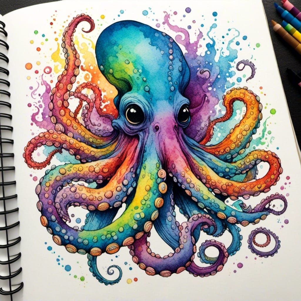 Rainbow Octopus Drawing