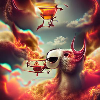 Flying Goat with Sunglasses in Hell