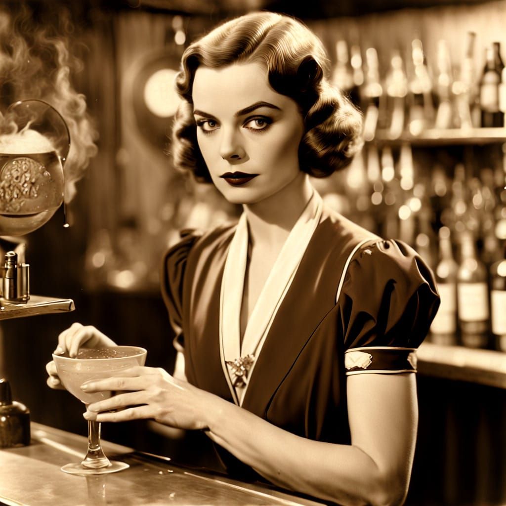 Margot Robbie as 1920s Bartender in Sepia