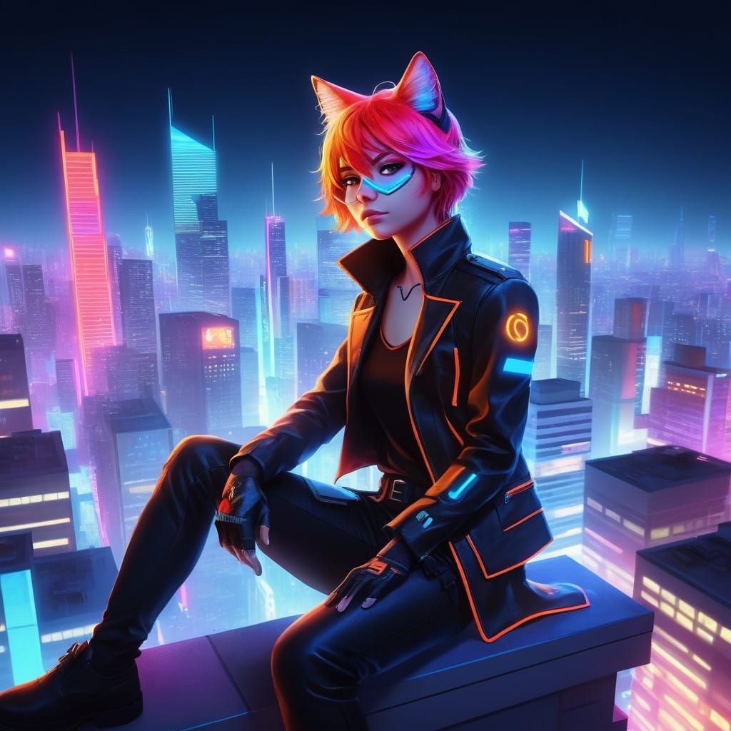 Neon Katt in Futuristic Anime Style