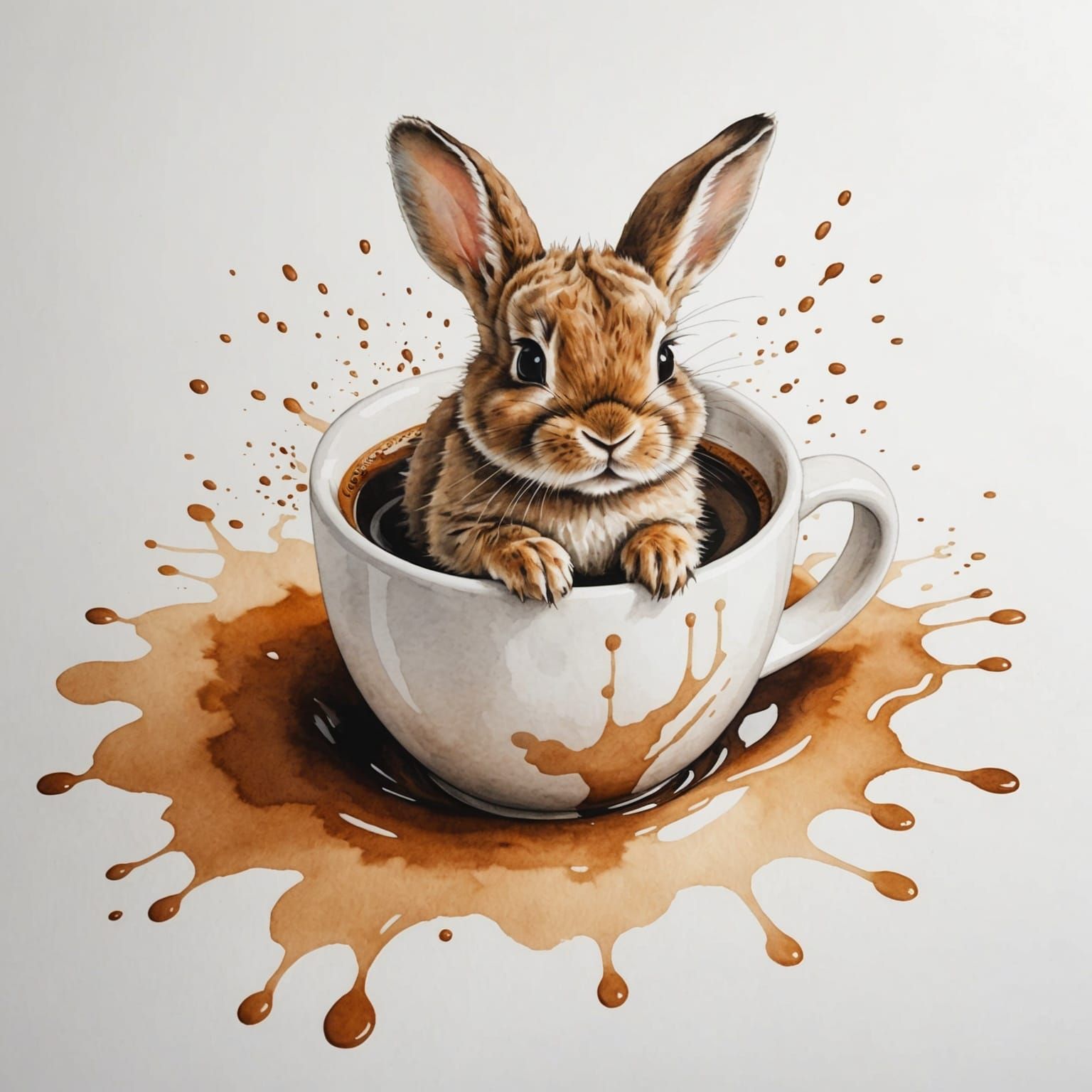 Coffee Spill Creates Bunny Watercolor Illustration