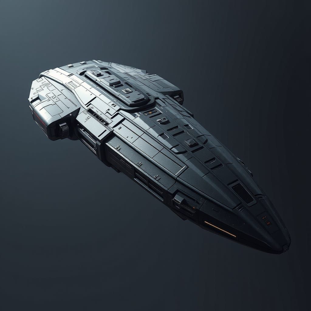 Futuristic concept art. long shot. Realistic sci-fi troop transport starship. Best quality. Highly detailed. 8k resoluti...