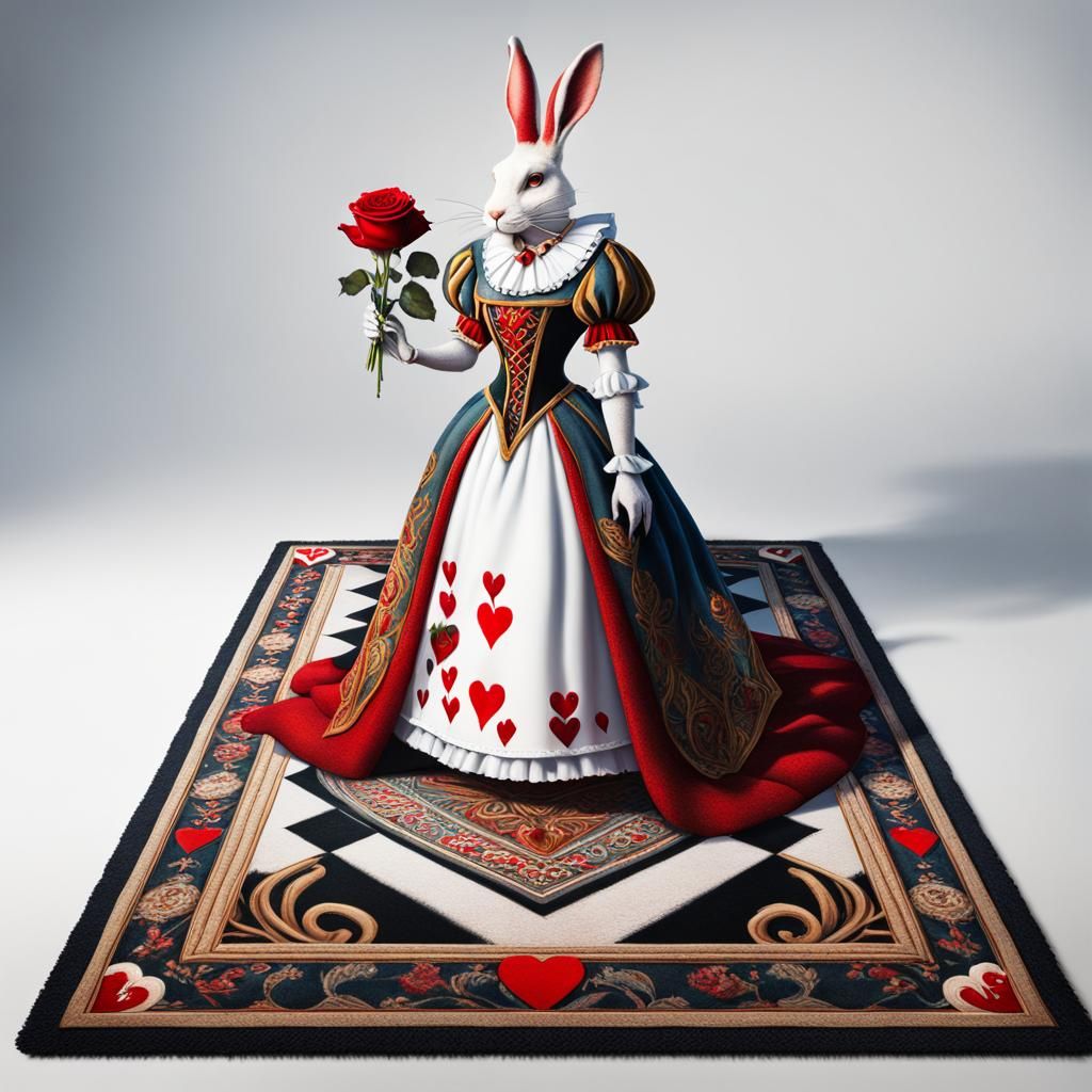 Queen of Hearts with White Rabbit Rug