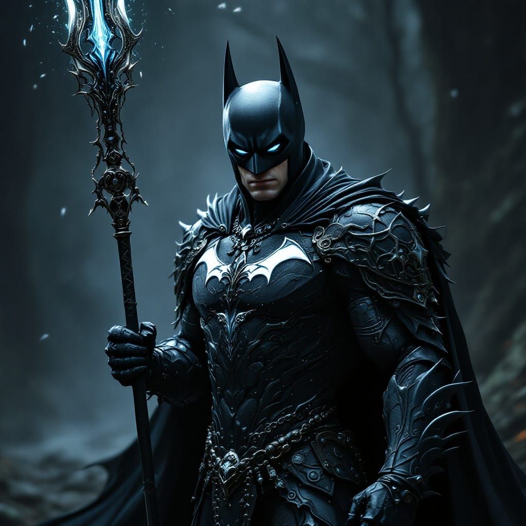 Gothic Knight Batman with Ethereal Sword in Dark Fantasy