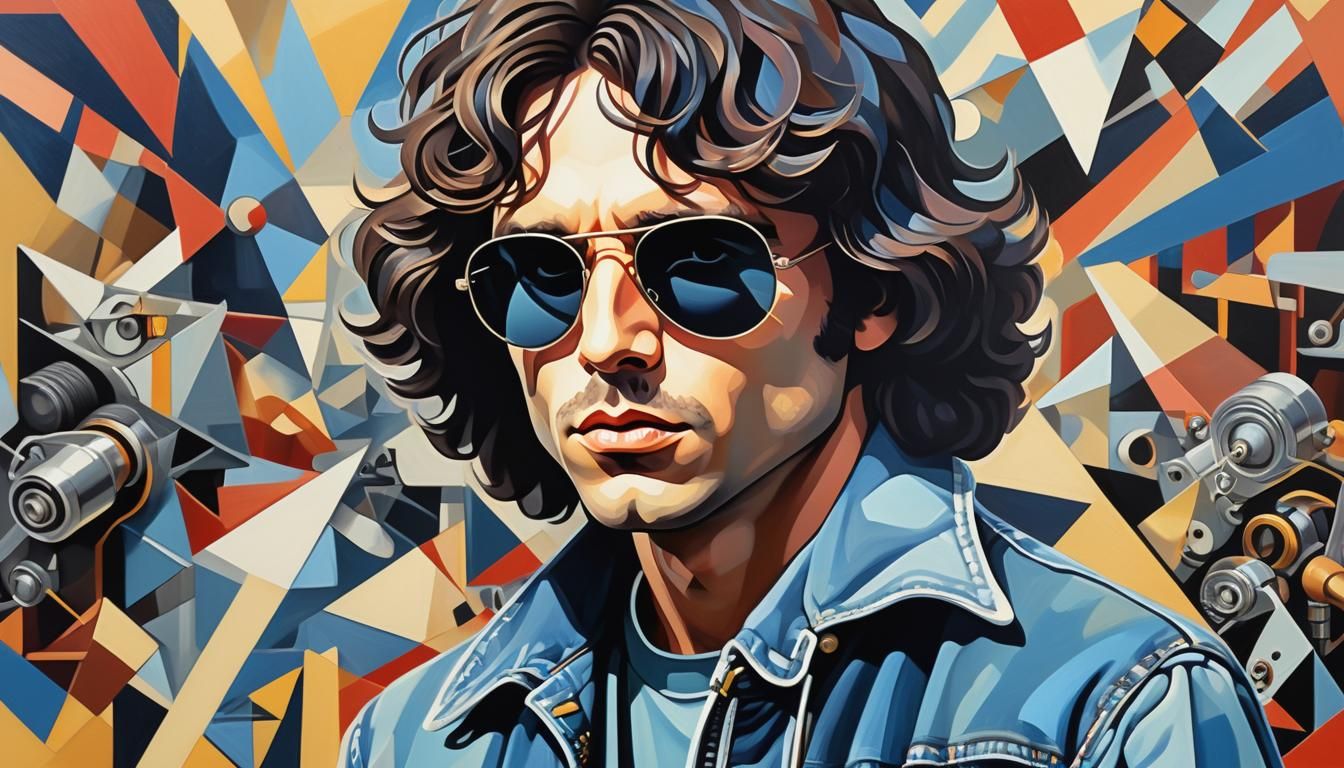 Jim Morrison Acrylic Painting with Geometric Machinery