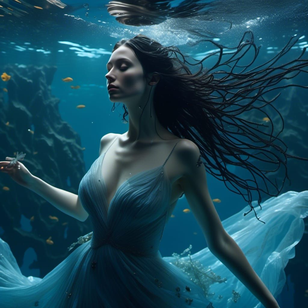 Immaculate beauty, raven haired siren under the sea.