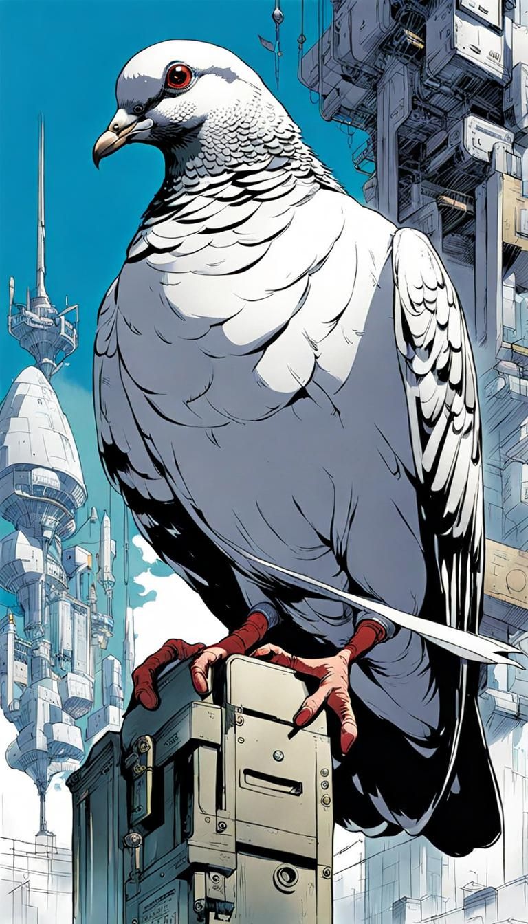 Cute Pigeon in Vaporwave Manga Style