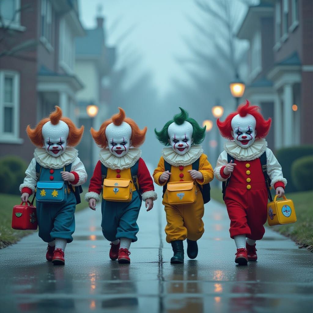 Grotesque Babies Walk to School, Cinematic Illustration