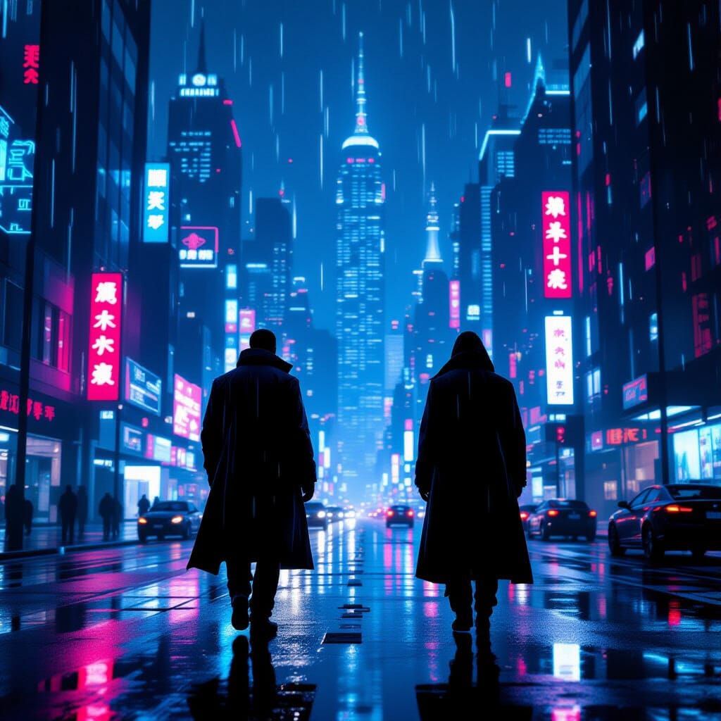 Cyberpunk Explorer in Neon Cityscape