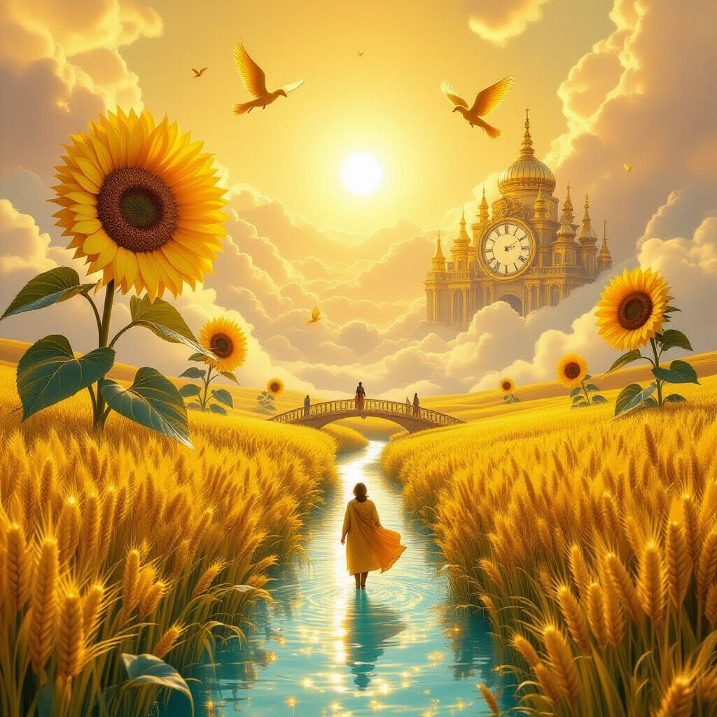 Golden Surrealist Realm in Epic Fantasy Illustration