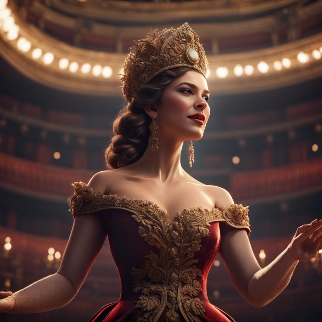 Opera Singer on Stage: Cinematic, Realistic Close-Up